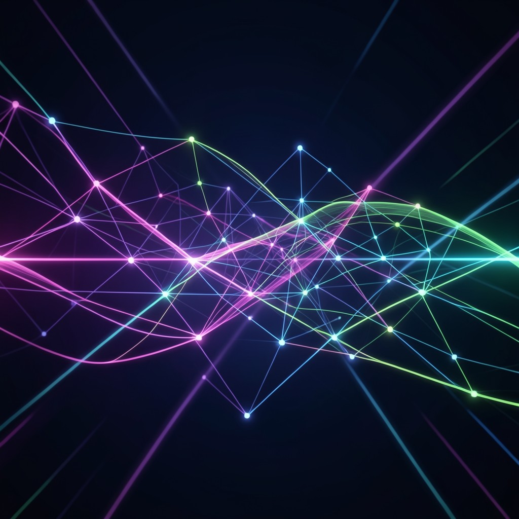 Abstract visualization of interconnected Solana network nodes with purple and green gradient lighting